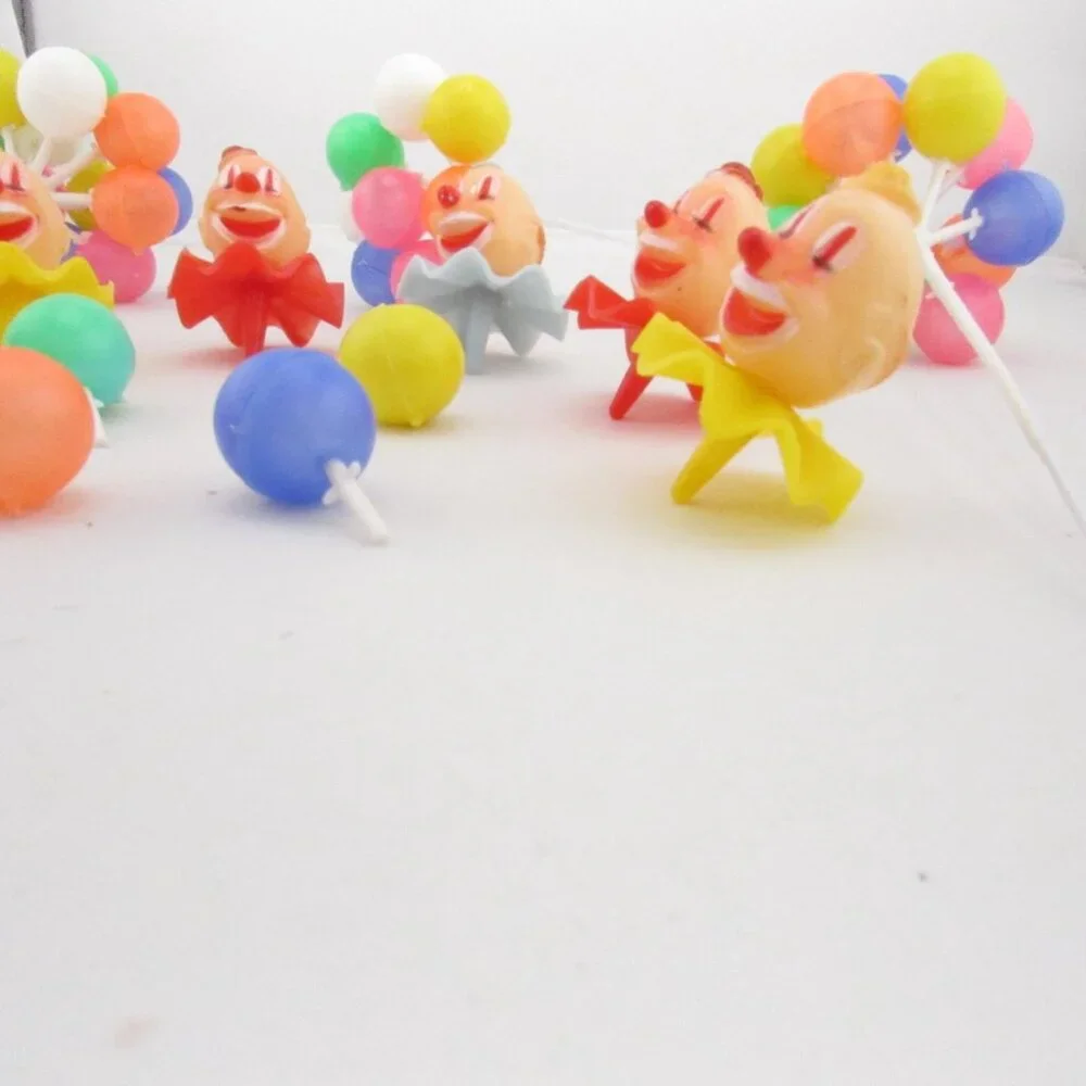 Vintage WILTON Circus Clown Cupcake Cake Toppers Set 6 W/ Balloon Pick Party